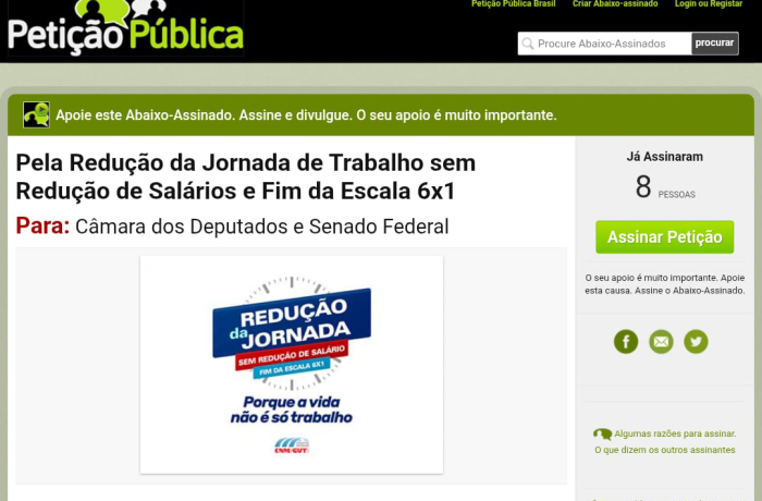 Assine o abaixo-assinado virtual pela Redução da Jornada de Trabalho
