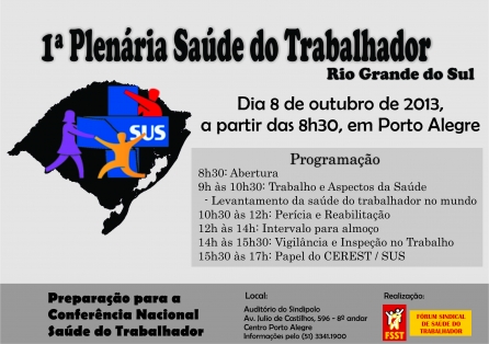 1ª Plenária da Saúde do Trabalhador em Porto Alegre vai debater propostas para a Conferência Nacional