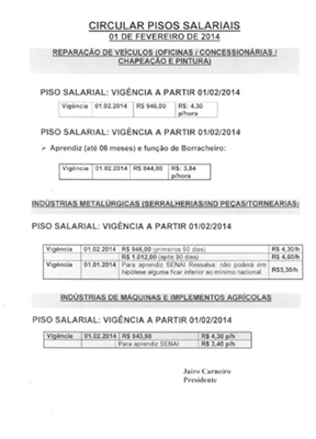 Confira os pisos salariais da categoria metalúrgica no Rio Grande do Sul  a partir de 1º de fevereiro de 2014