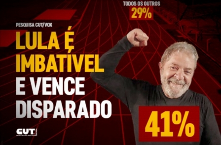 Lula tem 41% das intenções de votos e continua imbatível, aponta pesquisa CUT/Vox Populi