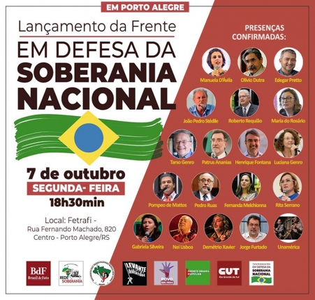 Frente em Defesa da Soberania Nacional será lançada em Porto Alegre na próxima segunda