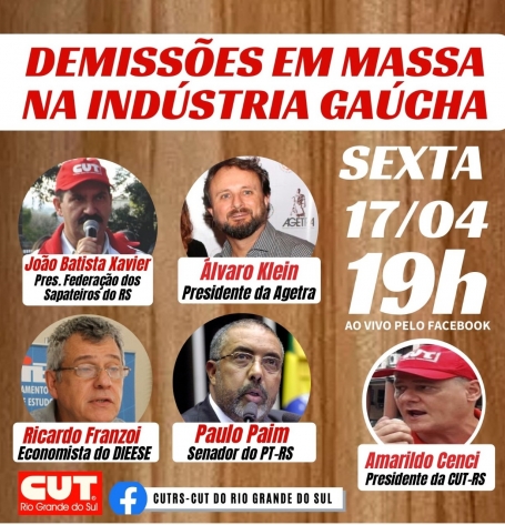 CUT-RS promove live sobre demissões em massa na indústria gaúcha às 19h desta sexta