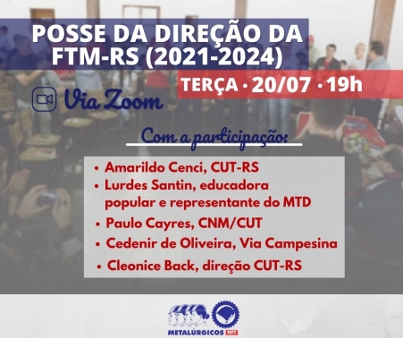 Nova direção da Federação dos Metalúrgicos do RS terá posse virtual na terça, dia 20