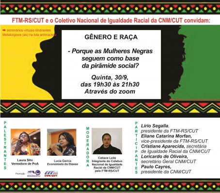 Seminário virtual e itinerante metalúrgicos (as) na luta antirracista acontece na próxima quinta, 30