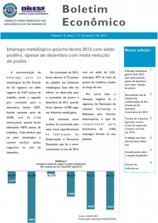 Confira a edição de janeiro do boletim econômico do DIEESE - subseção FTMRS