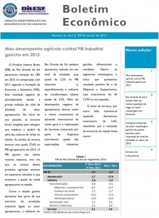 Confira a edição de março do boletim econômico do DIEESE - subseção FTMRS